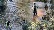 Three people collected litter from Nickajack Creek