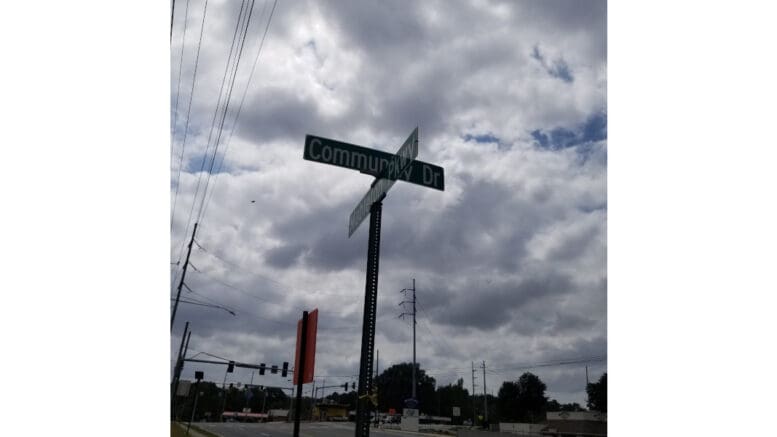 Road sign at Mableton Parkway and Community Drive