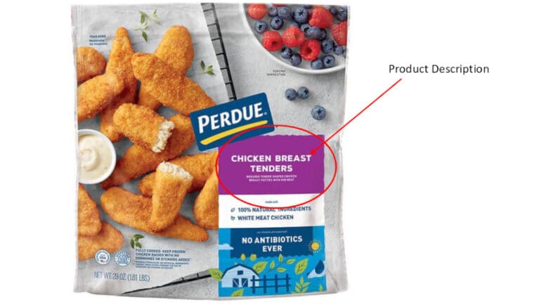 The label from a Perdue chicken nugget package